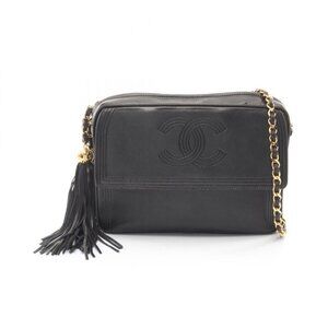 Chanel Shoulder Bag CC Logo Black Lambskin Fringe